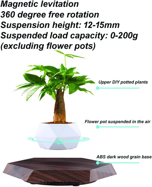LMingKun Levitating Plant Pot - Floating Plant Pot for Small Plants. Levitating Decor for Home & Office Magnetic Floating Levitating Display (deep Wood Grain)