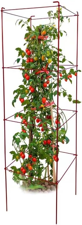Thealyn Tomato Cages 6 Packs 46 Inch (H) Plant Stand with 164 Feet Twist Ties, Heavy Duty Garden Plants Support for Tomatoes, Cucumber, and Other Climbing Plants (Red)