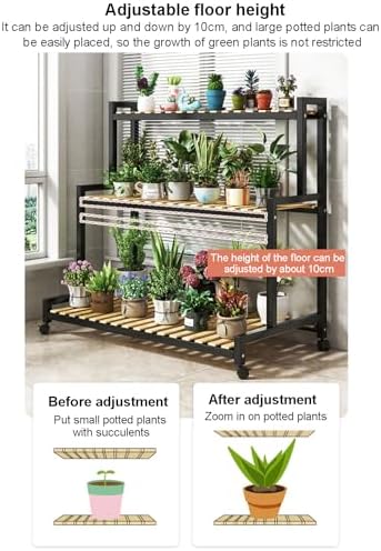 Multi-Tier Metal Plant Stand with 4 Bamboo Shelves - Stylish Indoor Succulent Display Rack, Space-Saving Ladder Design for Home Decor, Plant Organizer, Modern Plant Shelf