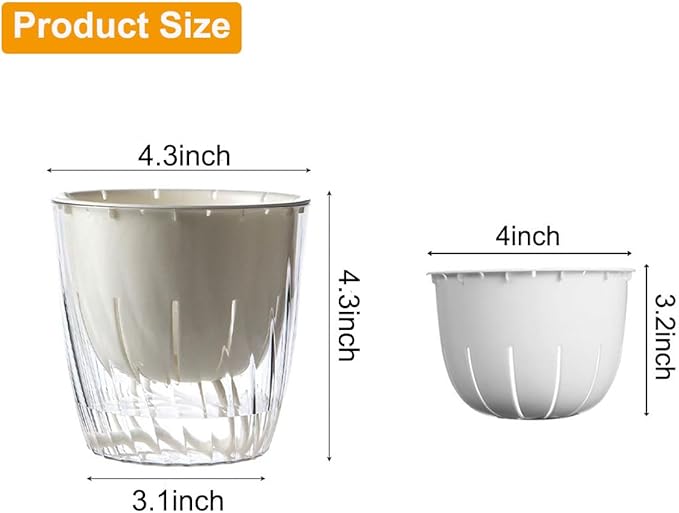 4 Pack 4 Inch Self Watering Pots for Indoor Plants, Self Watering Planter with Reservoir and Wick Rope, Clear Flower Plant Pots for African Violets,Succulents,Herbs,Cactus,Orchids