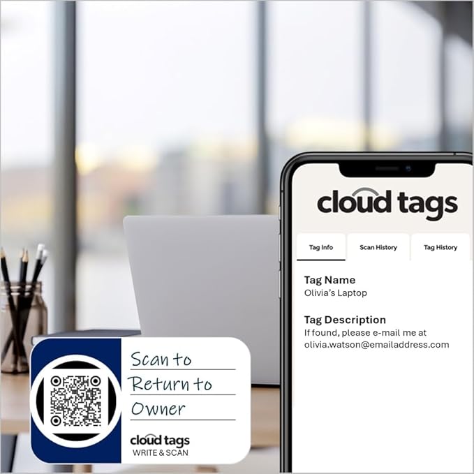 Cloud Tags - Programmable QR Code Stickers | Pack of 24 | Write, Scan & Store | No App or Subscription Needed | Multipurpose, Secure, and Easy-to-Use Tags for Organization, Lost & Found, and More
