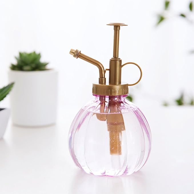 350ML Plant Mister Flower Water Spray Bottle Can Pot|Vintage Pumpkin Style Decorative Glass Plant Atomizer Watering Can Pot with Top Pump for Indoor Potted Terrariums Flowers,Hairdressing Sprayer