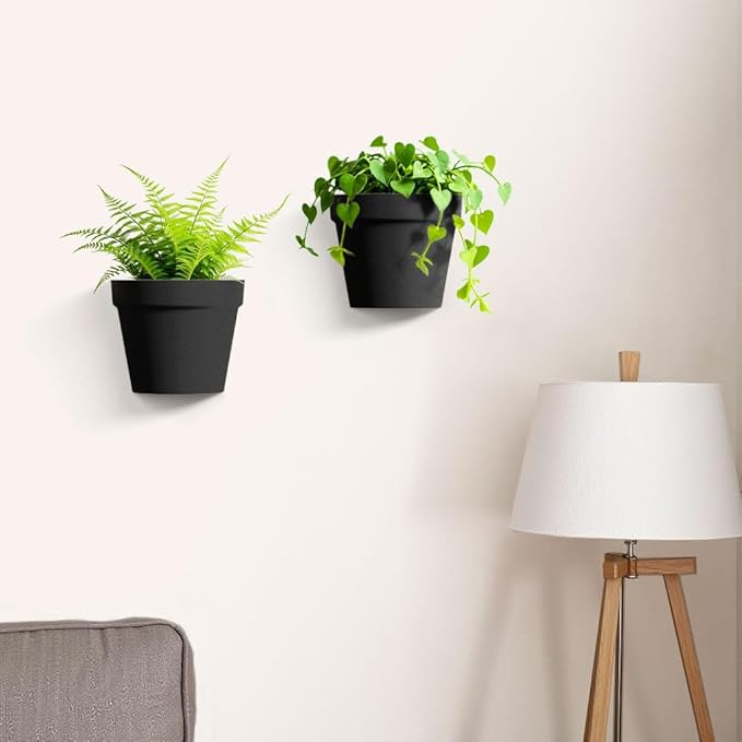 Asnext 2 Pack Plastic Wall Planter for Indoor Plants, 7.5 Inch Hanging Wall Planter Pots, Wall Mounted Succulent Planters (Black)