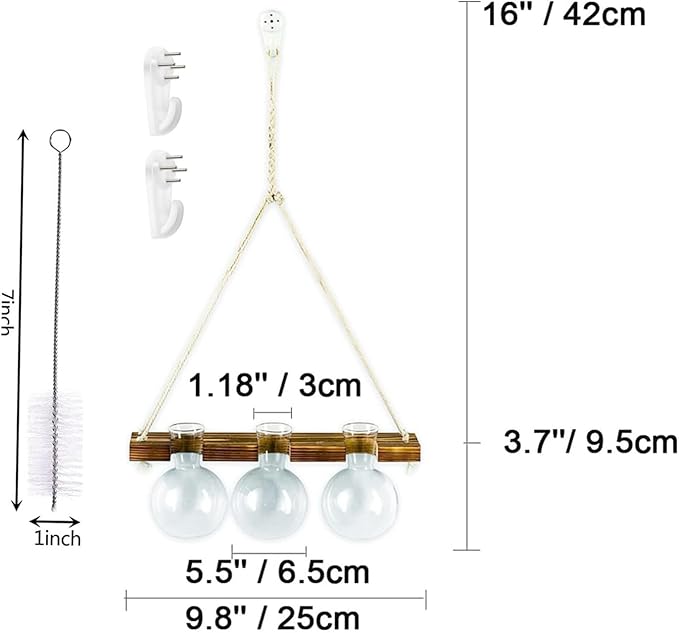 Plant Propagation Station Wall Hanging, Planter Terrariums with Wooden Stand for Hydroponics Plants and Cuttings, 3 Bulb Propagation Vases, Home Office Wall Decor, Gift for Plant Lovers
