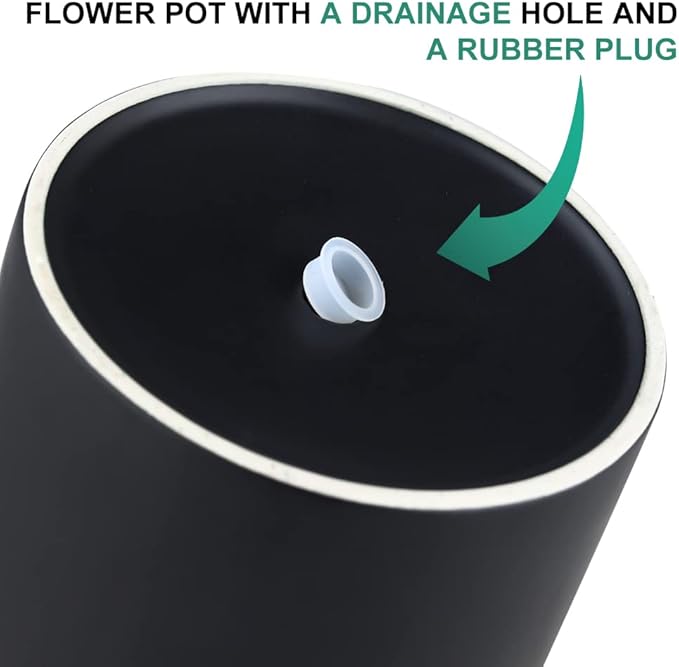 Nihow Flower Pot - 5 & 7 Inch Ceramic Planter Pots for Indoor Plants - Herbs/Snake/Succulent/Orchid Cylinder Plant Pot - Matte Black (Set of 2) - Plants not Included