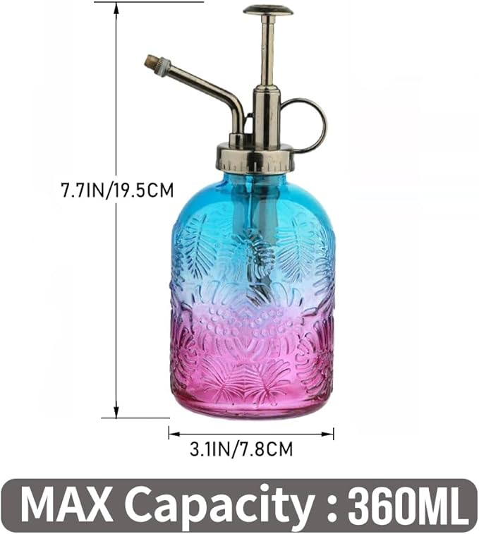 0.5 Gallon Small Watering Can for Outdoor Indoor Plants for House Plants, 12 oz Glass Plant Mister Spray Bottle for Bonsai Garden Flowers (White)
