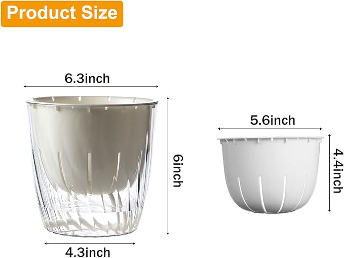 2 Pack 6 Inch Self Watering Pots for Indoor Plants, Self Watering Planter with Reservoir and Wick Rope, Clear Flower Plant Pots for African Violets,Succulents,Herbs,Cactus,Orchids