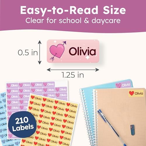 Personalized Name Labels for Kids (210 Labels) - Durable & Waterproof Custom Name Stickers for Clothing Tags, School Supplies, Camp & Daycare - Forever (1.2”x0.5”)
