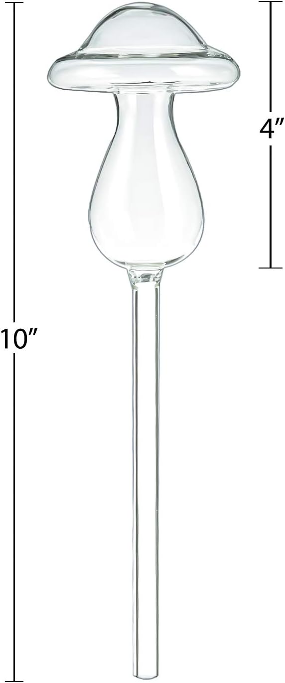Kingbuy Mushroom Shaped Self-Watering Globes - 4 Pack Glass Automatic Plant Waterer for Indoor Outdoor Plants, Water Bulbs & Decorative Stakes for Plant Lovers