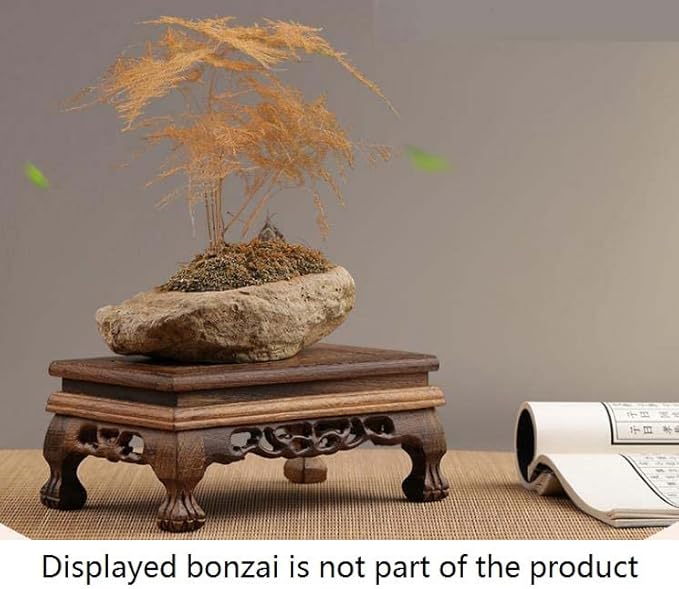 Rectangular Grey Rosewood Stand Oriental Style, 13x8x4 Inch LWH Plant Flower Vase Stand, Multiple Display Gray Wood Stand Small Table