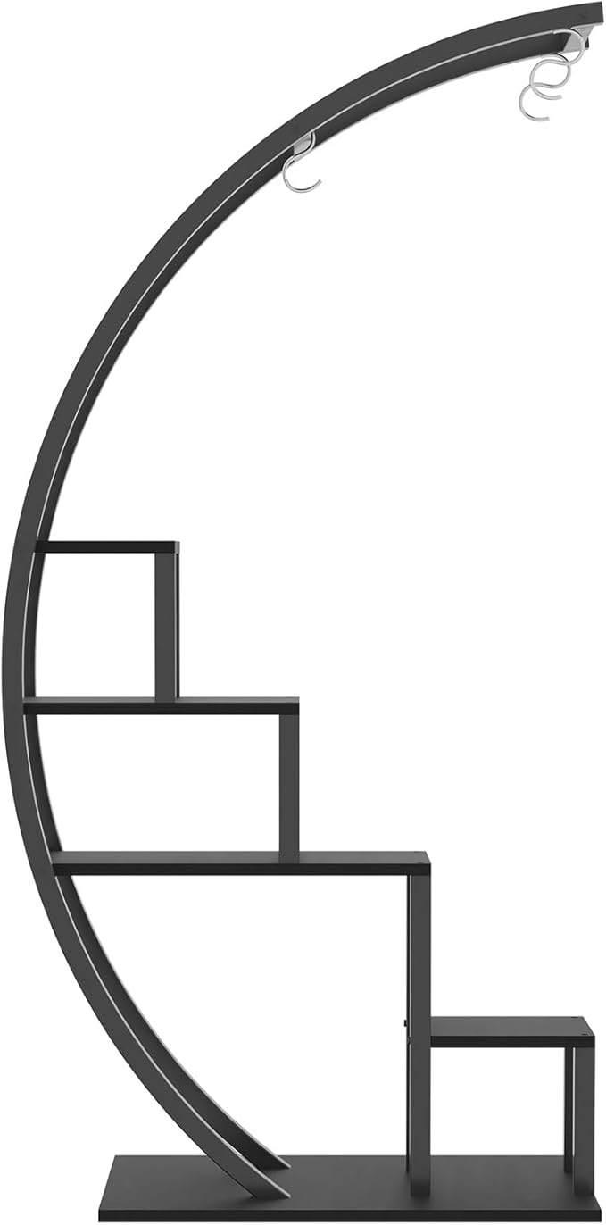 Patikuin 5-Tier Half Moon Metal Plant Stand Set of 2 – Tall Indoor & Outdoor Ladder Flower Shelf Rack with Hanging Hooks, Modern Multi-Tier Display for Living Room, Balcony & Garden