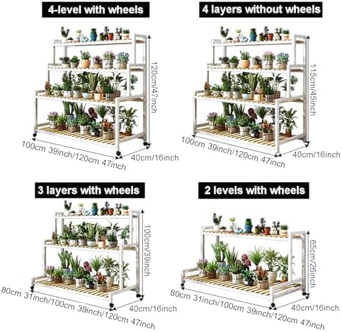 4-Tier Metal Plant Stand with Bamboo Shelves - Elegant Indoor Flower Display Rack for Succulents, Herbs, and Indoor Gardening - Perfect Home Decor for Plant Lovers