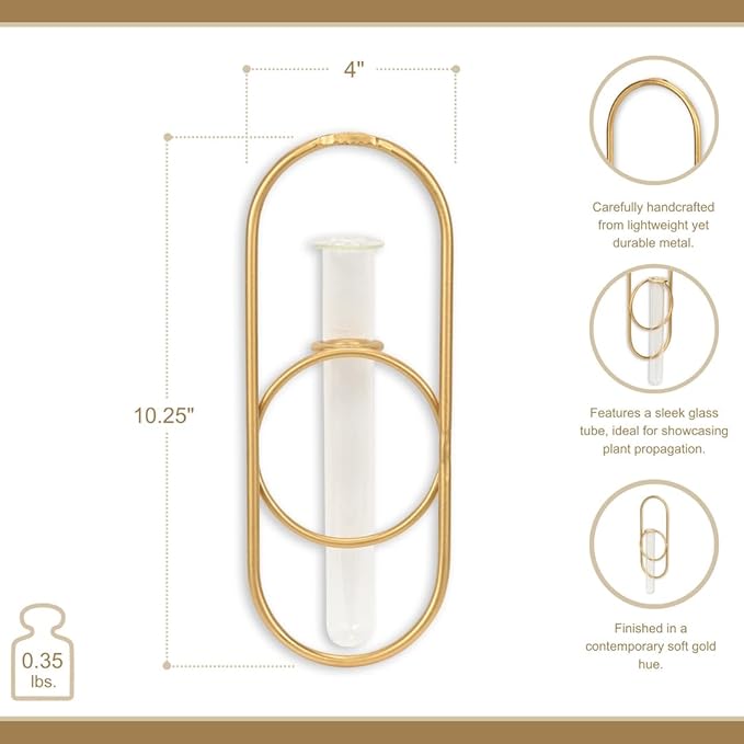 Sephra 10.25" Oval Wall Hanging Planter - Indoor Plant Propagation Station and Flower Vase - Modern Gold Finish for Living Room or Home Office Decor - by Cheungs