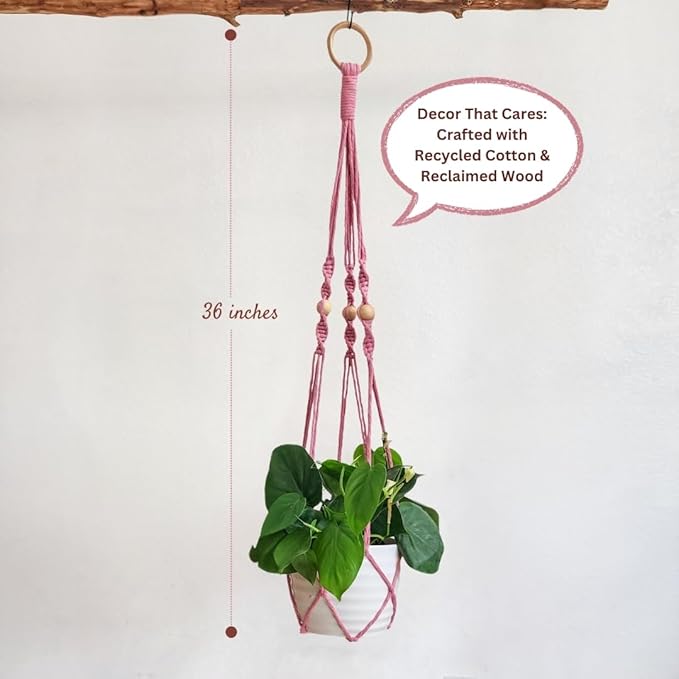 Macrame plant hanger 3ft beaded plant hanger for pots 4-8” for live plants indoor and outdoor decor hanging plant holder Boho décor Plant stand indoor Hanging planter for plant pots (Champagne Pink)