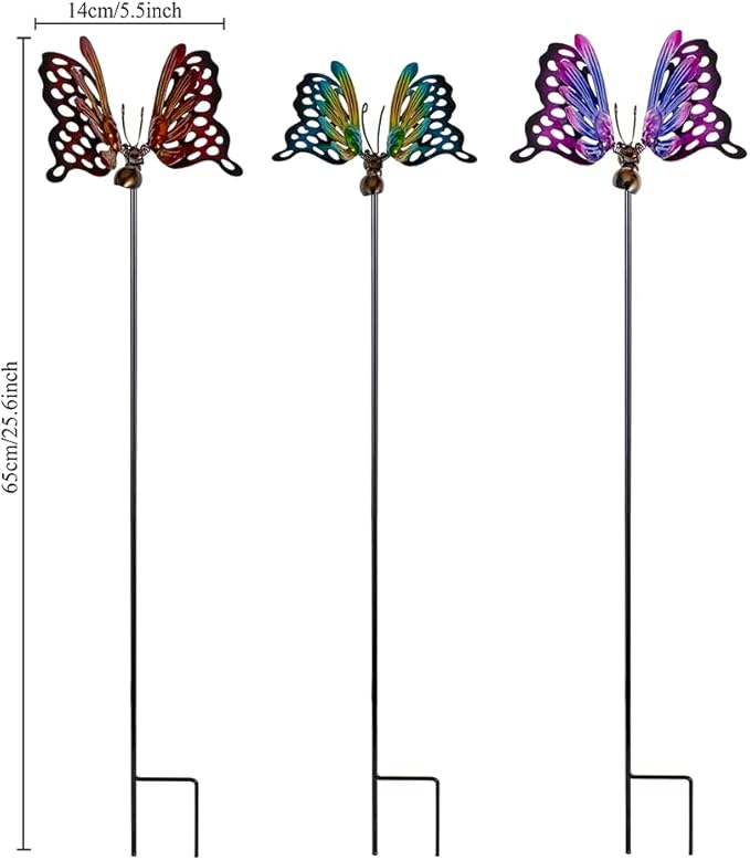 3 Pack Butterfly Decorative Garden Stakes,Metal Openwork Colorful Butterflies Yard Art Garden Stakes for Outdoor Lawn Pathway Patio Plant Pot Flower Bed Ornaments