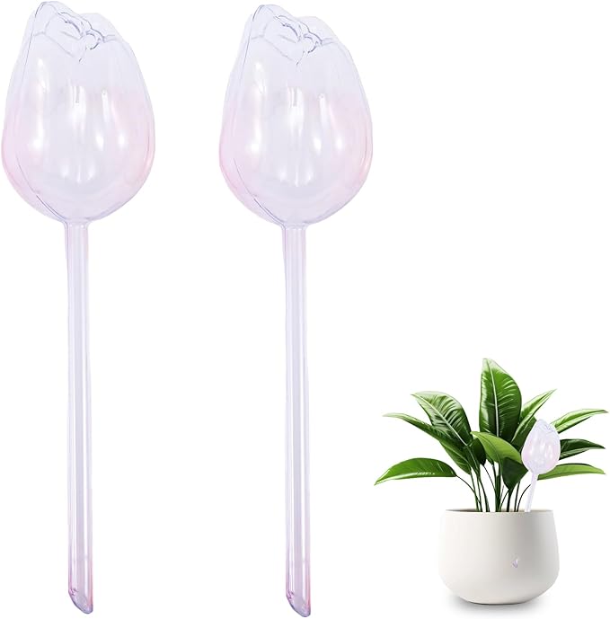 Creative Flower-Shaped Self Watering Globes for Indoor Outdoor Plants – 2"x2"x5" PVC Automatic Drip Irrigation Bulbs for Vacation – Cute Lazy Watering System for Garden & Home Decor (Transparent)
