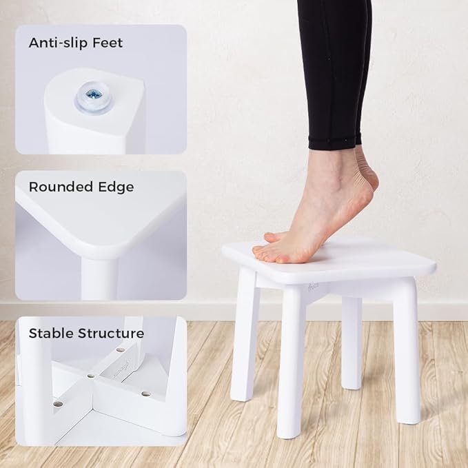 StrongTek Sturdy Bamboo Step Stool with Anti-Slip Feet, Easy-Assembly, 300 LBS Capacity, Ideal for Kids and Adults, Perfect for Bathroom, Bedroom, or Doorway Use, 11" x 11" x 10.6"