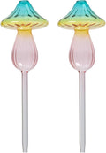 2 Pcs Rainbow Gradient Self Watering Plant Globes,Glass Watering Bulbs Top-Fill Mushroom Watering Spikes, Automatic Watering Devices for Indoor Plants/Travel Vacation