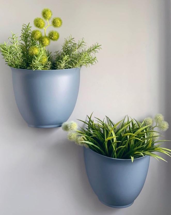 The HC Companies 8 Inch Garden Wall Planter - Plastic Hanging Plant Pot for Indoor Outdoor Flowers, Herbs, Clay Colored (Pack of 2)