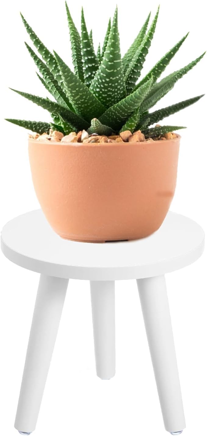Samll Plant Stand Indoor/Outdoor for Plants,Wood White Planter Stands Holder Mid Century Pedestal Shelf,Sturdy Short Flower Rack Boho Short Planter Table 8.6"Tall Wooden Plants Stool for Garden,Patio