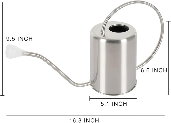 Stainless Steel Silver Colored Watering Can 1/2 Gallon Long Spout Watering Pot for Indoor Plant Watering or Outdoor Gardening with 2Pcs Removable Spray Spout for Flowers