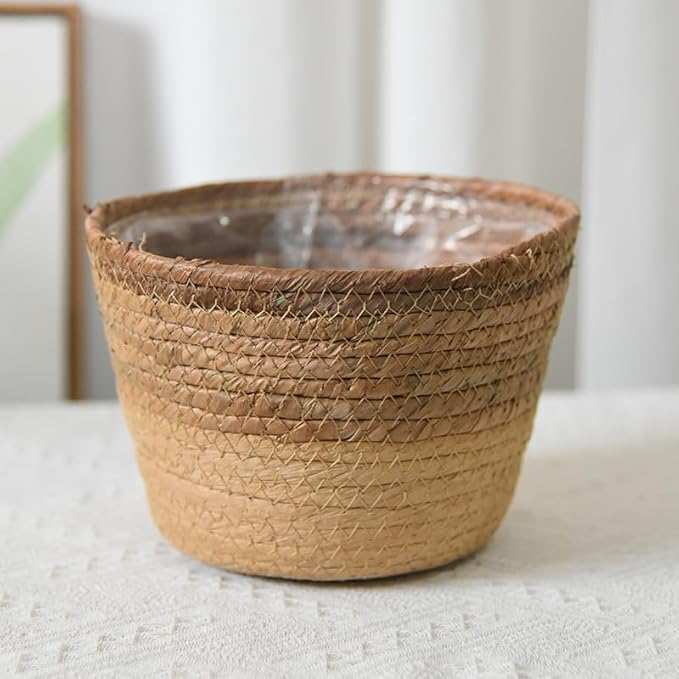 Handwoven Seagrass Planter Baskets - 3 Sizes Small Medium Large (Medium) Straw Plant Pot Covers for Indoor Plants Home Storage Rustic Boho Decor Organize Towels Toys Toiletries