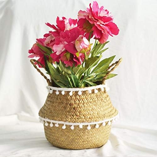 1pc Handmade Bamboo Storage Baskets Nordic Foldable Laundry Straw Wicker Rattan Seagrass Belly Garden Flower Pot Planter Basket