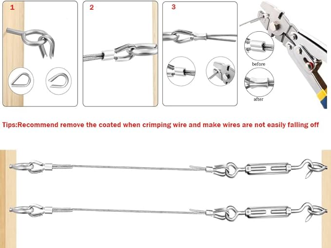 TooTaci Turnbuckle Wire Tensioner Kit, 100ft 1/16 Vinyl Coated Stainless Steel Wire Rope Cable with M5 Turnbuckles for Curtain, Garden Trellis, Picture, String Lights Hanging, Climbing Plants Outdoor