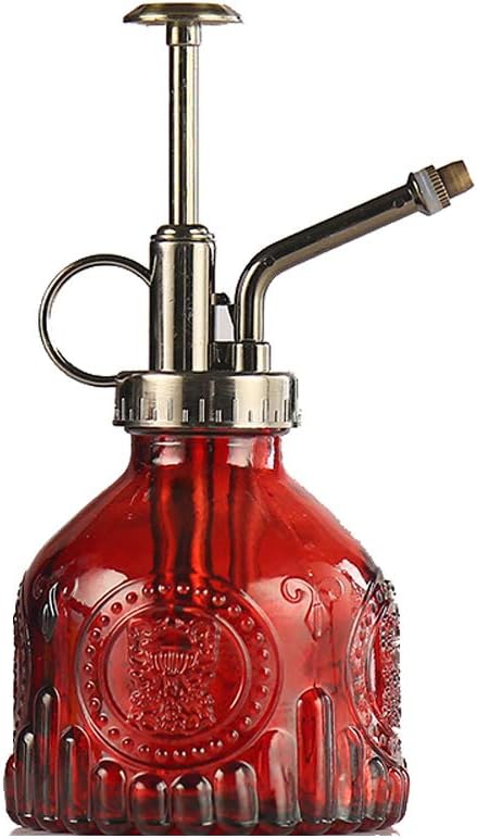 Plant Mister Glass Spray Bottle Small Plant Watering Can 6.4" Tall Retro Indoor Watering Can Bronze Plastic Top Pump for Garden Indoor Plant Sprayer (Red)