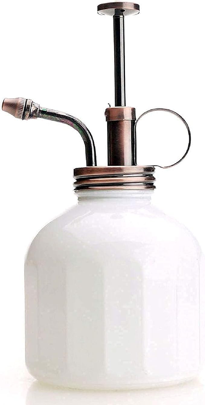 Plant Mister- White Glass Bottle & Brass Sprayer (Antique Copper)