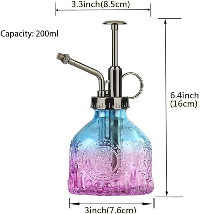 Glass Plant Mister Spray Bottle Indoor Watering Can 6.4inch Tall with Bronze Plastic Top Pump Vintage Small Plant for Outdoor Garden Succulent Flower