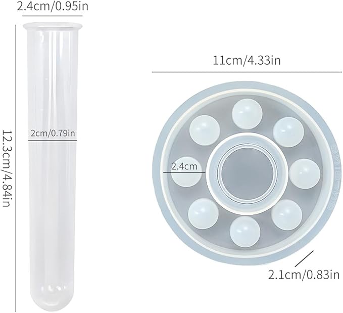Round Vase Resin Mold Silicone for Plant Propagation Station with 6 Acrylic Test Tubes, Epoxy Resin Casting Mold for Hydroponic Flowers, Home Office Decor, DIY Craft Gift (B)