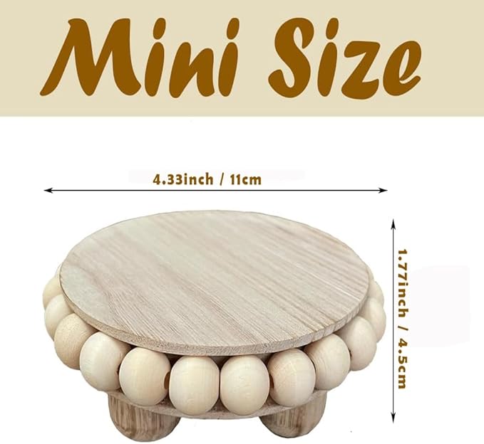 3 Pcs Small Wood Risers for Display,Mini 4 Inch Wooden Round Riser Famrhouse Pedestal Decor Succulent Potted Beaded Stand for Table Tiered Trays Home Kitchen Decoration (Mini Light Brown-3pack)