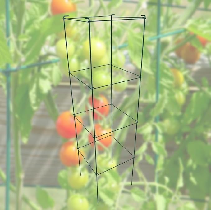 Green Square Folding Tomato Cage Plant Support Stake Tower 12 inch by 46 inch, Pack of 10 Sets