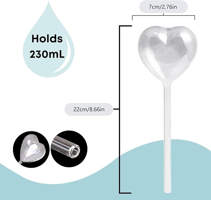 2Pcs Heart Plant Watering Globes Set Self Watering Globes for Indoor Plant Flowers Outdoor Plant Watering Bulb Dripper, 22x7cm, Pink