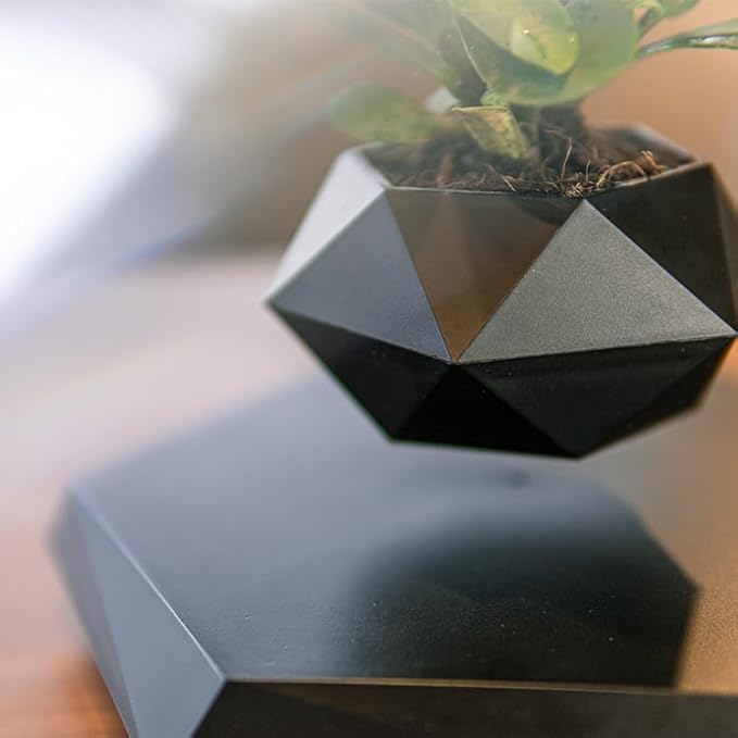 Magnetic Levitation Flower Pot, Floating Plant Pot with 360 Rotation, Modern Levitating Flowerpot for Succulents, ABS Magnetic Planter for Home Office Decor, Black