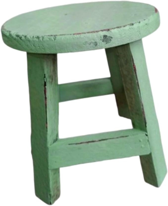 Wooden Stool Plant Stand Flowerpot Rack Round Rustic Small Display Stand Flower Shelf for Garden Office Table Home Decoration, Green