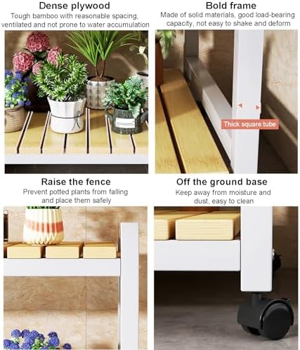 4-Tier Bamboo Plant Stand - Stylish Metal & Wood Flower Display Holder for Indoor Succulents, Space-Saving Ladder Shelf for Home Décor & Garden Accent