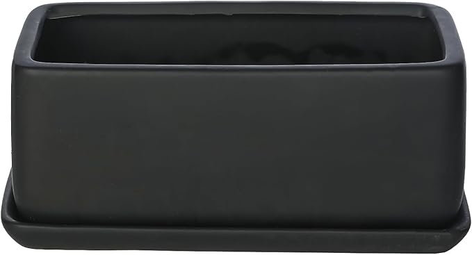 MyGift 10 Inch Matte Black Ceramic Indoor Plant Pot Succulent Planter, Decorative Flower Planter with Drainage Hole and Removable Tray