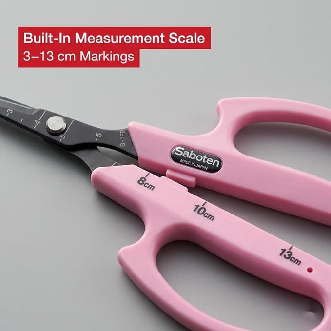 Saboten Fluorine Coated Straight Blade Trimming Scissors Pink PT-1 160mm Precision Gardening Bonsai and Floral Shears Made in Japan