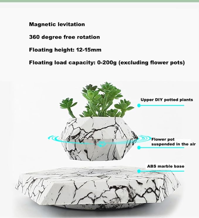 LMingKun Levitating Plant Pot - Floating Plant Pot for Small Plants. Levitating Decor for Home & Office Magnetic Floating Levitating Display (Imitation Marble)