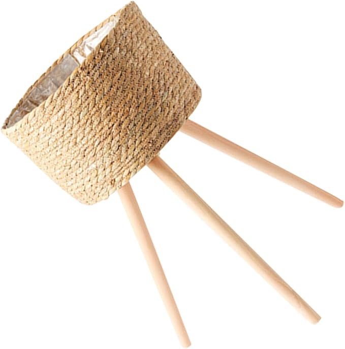Rattan Planter with Legs Wicker Basket Plant Stand Indoor Outdoor Flower Pot Holder for Balcony Home Decor 9.05X7.08X7.08 Inches