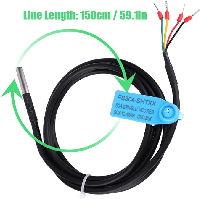 Temperature Humidity Sensor, I2C Interface FS304 SHT30 FS304 SHT31 FS304 SHT35 Waterproof Digital Thermal Soil Probe Module Stainless Steel Room Thermometer Hygrometer with Extension Cable(SHT31)