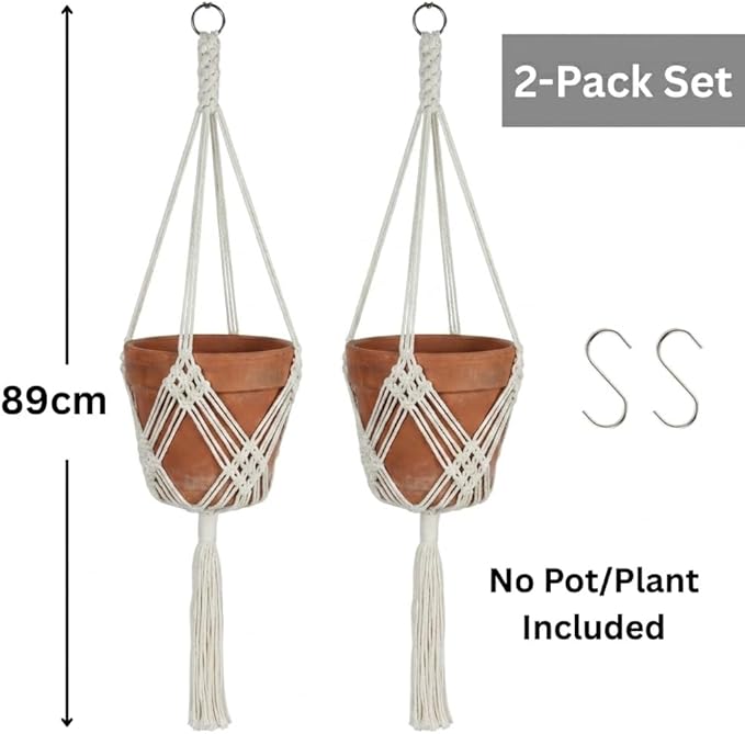 2 Pack Macrame Planter Hanger for up to 8" Pot, Indoor Hanging Planter | Plant Hanger Indoor, Hanging Plants Holder Basket | No Plant or Pot Included