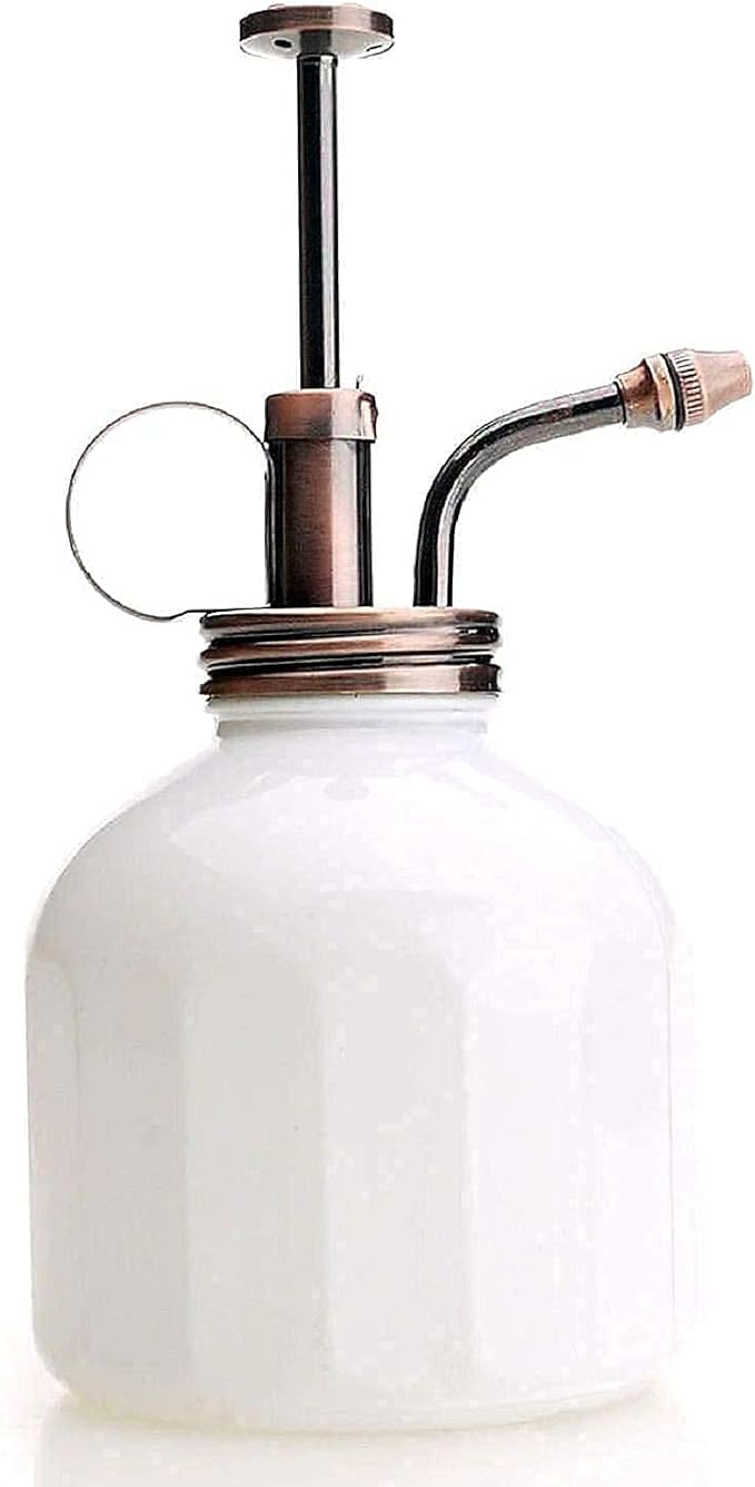 Plant Mister- White Glass Bottle & Brass Sprayer (Antique Copper)