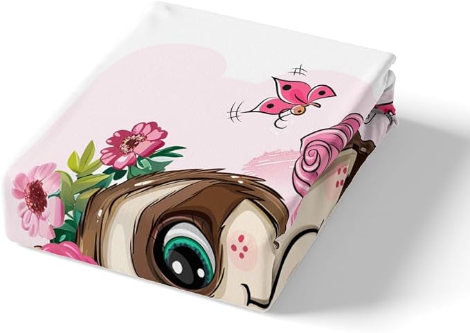 Feelyou Sloth Bed Sheets Set Full Sheets for Girls Kids Children Cute Animal Pattern Fitted Sheet & Flat Sheet Super Soft Rose Floral Flowers Bedding Set Cartoon Sloth Decor Bed Sheet Set 4 Pcs