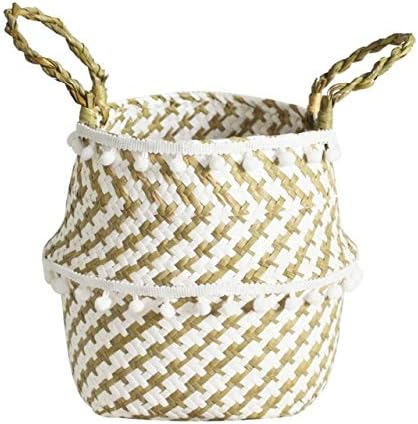 1pc Handmade Bamboo Storage Baskets Nordic Foldable Laundry Straw Wicker Rattan Seagrass Belly Garden Flower Pot Planter Basket