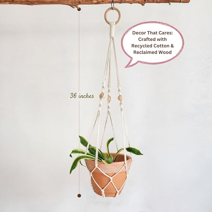 Macrame plant hanger 3ft beaded plant hanger for pots 4-8” for live plants indoor and outdoor decor hanging plant holder Boho décor Plant stand indoor Hanging planter for plant pots (Vanilla White)