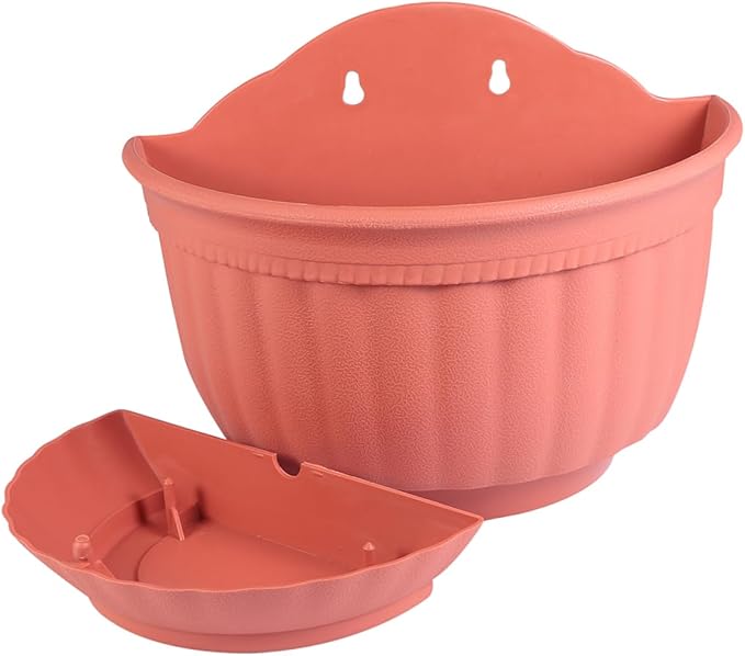 POPETPOP 2pcs Half Hanging Planter Pot Imitation Leather Design for Container Tray for Windowsills Balconies Gardens