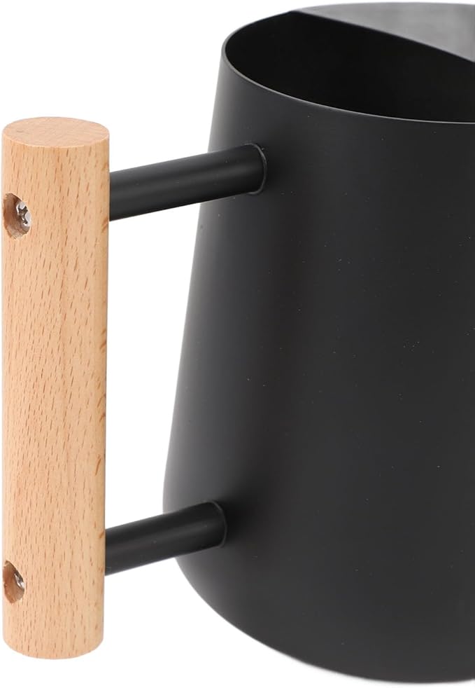 1L/33.8oz Wood Handle Long Spout Watering Can Stainless Steel Plant Watering Pot Garden Green Plant Flower Watering Kettle for Indoor Outdoor Plants Garden Flower (Black)